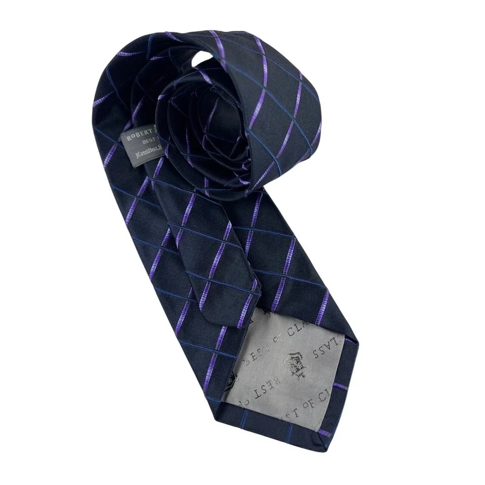 Robert Talbott Best of Class Tie Men's Blue Purple Silk Cotton Necktie 3.5